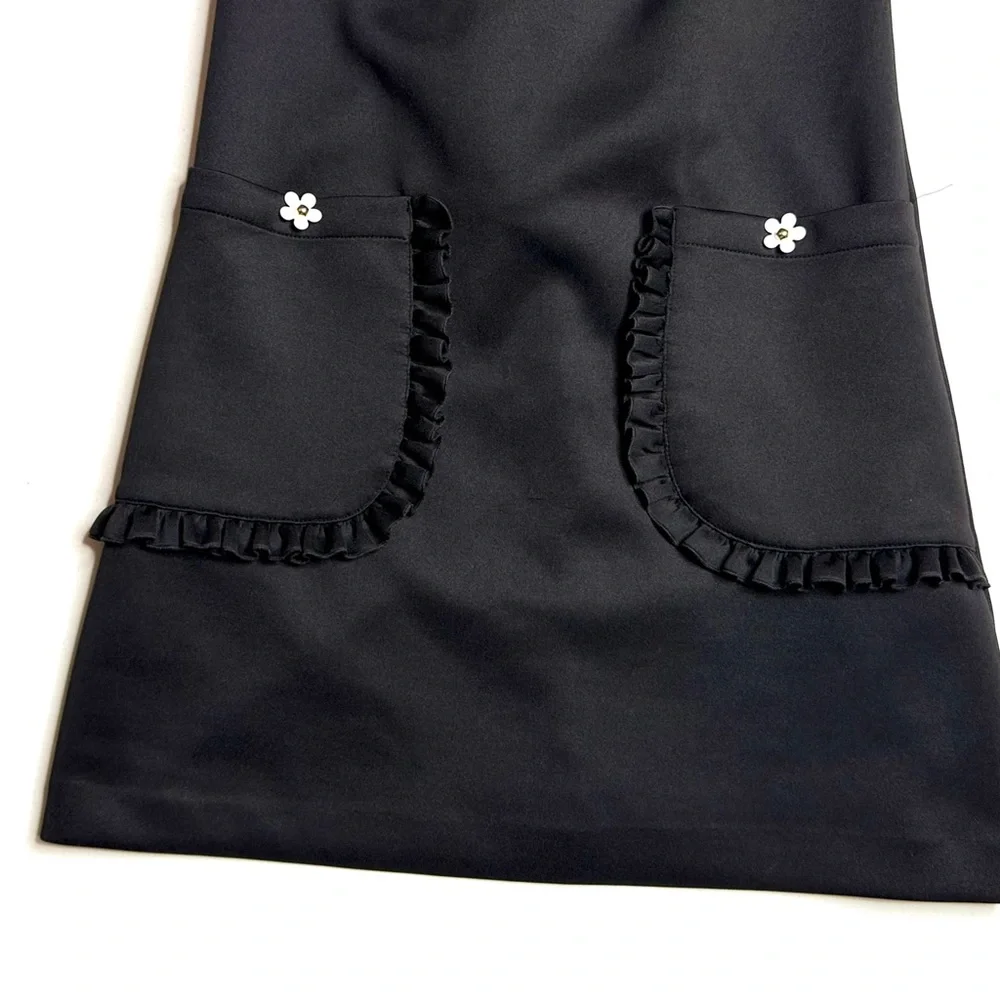 Betsy Johnson Black Sleeveless Shirt Dress w/ Ruffle Pocket Details Size 2 - Picture 11 of 11
